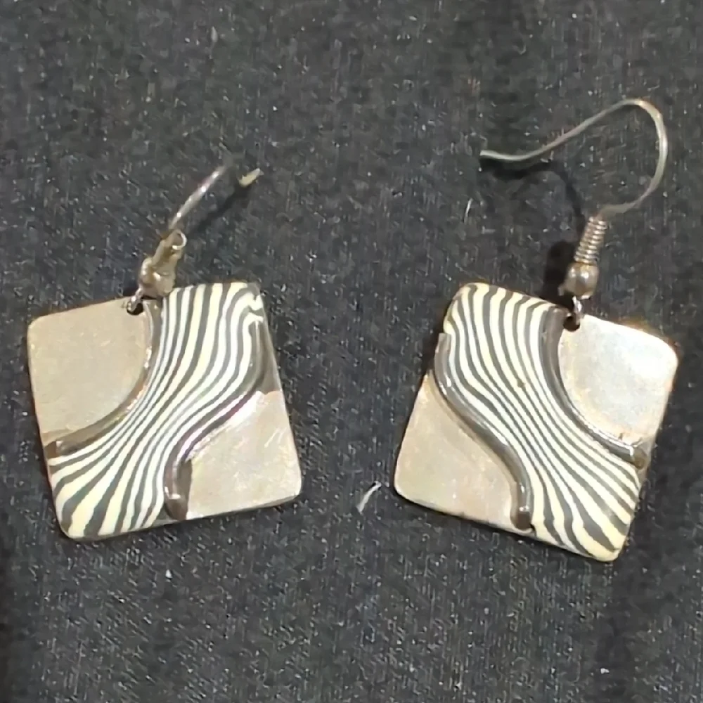 Zebra Styled Elegant Silver and Black Square Earrings